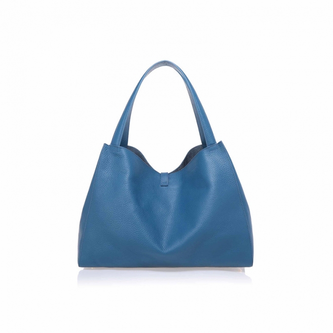 borsa a mano tote handbag in pelle blu di grandi dimensioni 